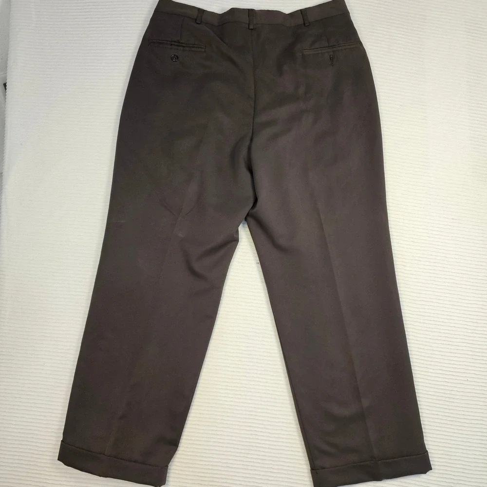 Haggar Black Label Mens 36x29 Brown Double Pleated Cuffed Dress Pants Trousers